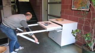 A video demonstrating how easy it is to put away our pullout kitchen table frames. Giving you a versatile tabletop, perfect for small 