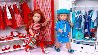 Doll Sisters Set Up New Bedroom In Red And Blue Play Dolls Practice Colors