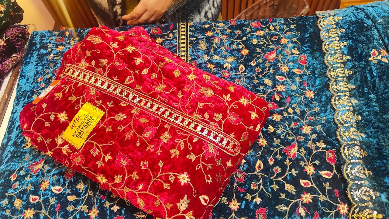 Royal Winter Bloom – Malmal Velvet Suit with Heavy Embroidery