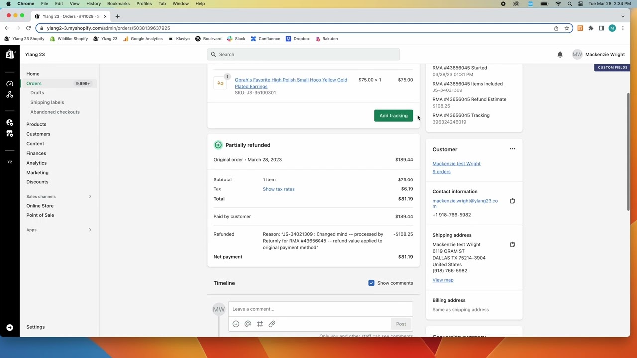 Checking Returnly Returns on Shopify