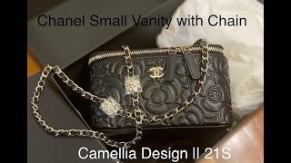 New CHANEL Classic Small Vanity w Chain Camellia Embossed Red GHW 21S  COMPLETE