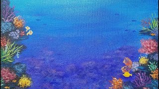 underwater coral reef painting ocean acrylic sea paint beginner tutorial canvas lesson paintings easy simple fish scene drawing tropical tutorials