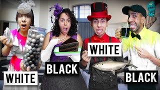 Only Eating Black and White Foods for 24 Hours PLUS Secret Room!! (The Puppet Master's Mansion!)