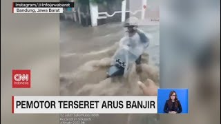 Pemotor Terseret Arus Banjir di Bandung