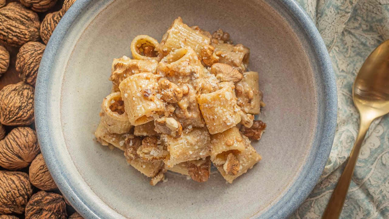 Mezze Maniche Pasta with Walnut Sauce