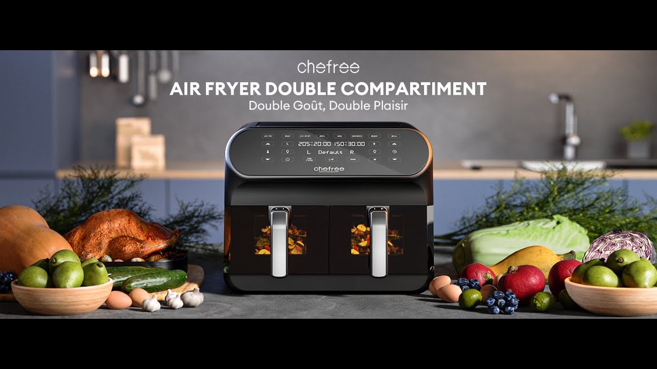 CHEFREE Air Fryer 8L avec Double Compartiment Visible, 8 Programmes, Écran  Tactile LED, 2400W Friteuse sans Huile, Moins D'Huile et Économisé  d'Énergie, Noir, AFW20 : : Cuisine et Maison