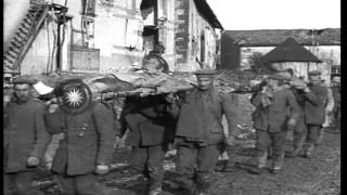 American and German wounded being carried on stretchers during World War I HD Stock Footage