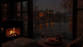 Rainy Autumn on the Window🌧️🍂Peaceful Lakeside Castle Ambience,Cozy Fireplace for Sleep & Relaxation