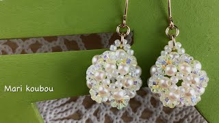 How to make a white flower earrings with swarovski and pearl