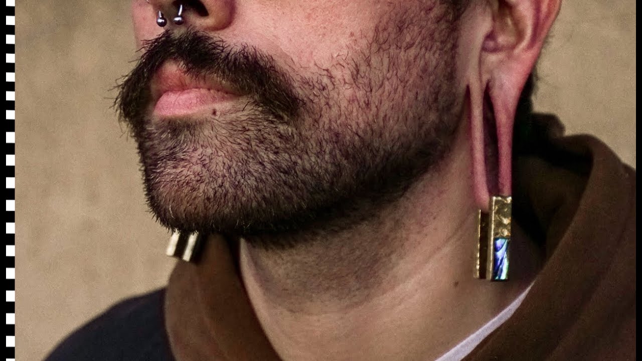 Hammered Tower Half Abalone Brass Ear Weights | UrbanBodyJewelry.com