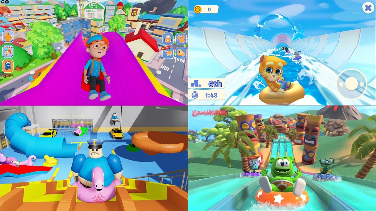 Water Slides Park Blippi Gummy Bear Barry Prison vs My Talking Tom Friends 2 Update All Characters