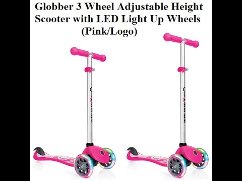 Globber 3 Wheel Adjustable Height Scooter With LED Light Up Wheels Pink Logo Globber 3 Wheel Adjustable Height Scooter With LED Light Up Wheels Pink Logo