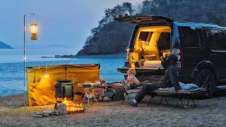 Solo Car Camping in Island . Cozy Relaxing with My Dog . The Sound of Waves ASMR