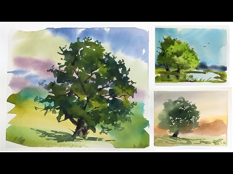 Видео: Как рисовать деревья акварелью просто и быстро методом от пятна
