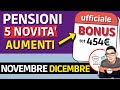 ✅ Pensioni NOVEMBRE DICEMBRE 2022 ➡ TABELLA AUMENTI UFFICIALE con BONUS 454€  CONGUAGLI e 5 Novità