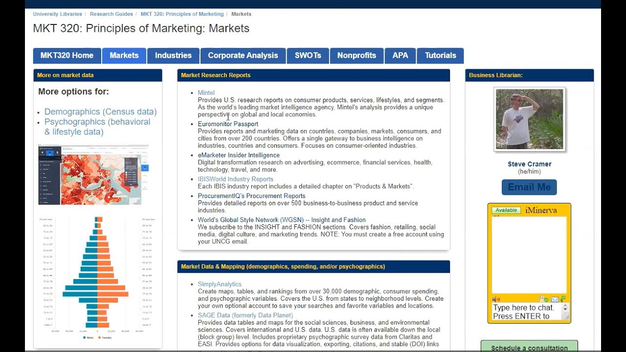 Overview of demographic and psychographic data options by Steve Cramer, UNCG Business Librarian