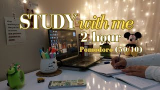 2Hr Study With Me | pomodoro (50/10) ⏳| piano and rain . let's study together