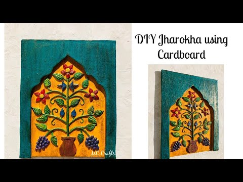 DIY Jharokha wall decor using cardboard |Antique Finish Clay mural work