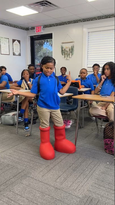 Girl comes to school with big red boots on #shorts