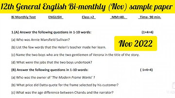 12th General English by monthly November sample paper #pseb #bi-monthly #sample_paper