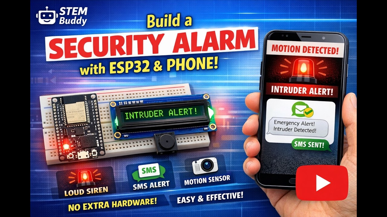 Build a Security Alarm with ESP32 & Phone — PIR + Siren + SMS Alert ...