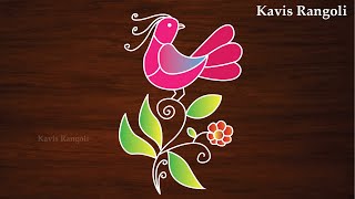 Easy Cute Bird Rangoli Design | Freehand Rangoli Kolam Art | Creative Birds Rangoli