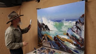 SURF 🏄‍♂️ ACTION - CAPTURING a Moving WAVE // RUGGED Coastline Impasto, Ocean Oil Painting!!!