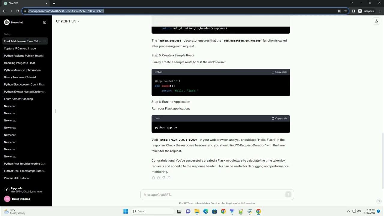 Python Flask I have a flask middleware in which I want to calculate the