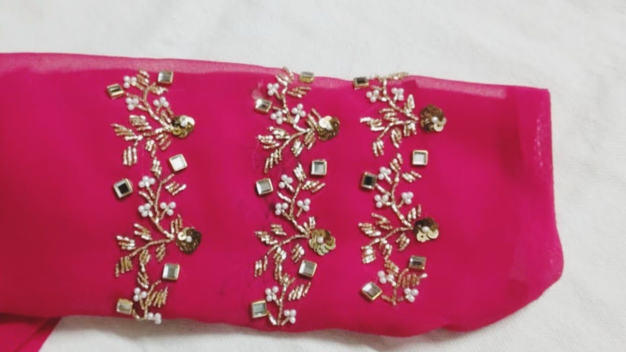 Eye catching hand embroidery sleeve design with normal needle|sequenceflower border embroidery