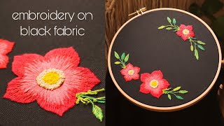 التطريز للمبتدئين : طريقة الرسم على القماش الأسود ✏️🌺 | Embroidery pattern on black fabric