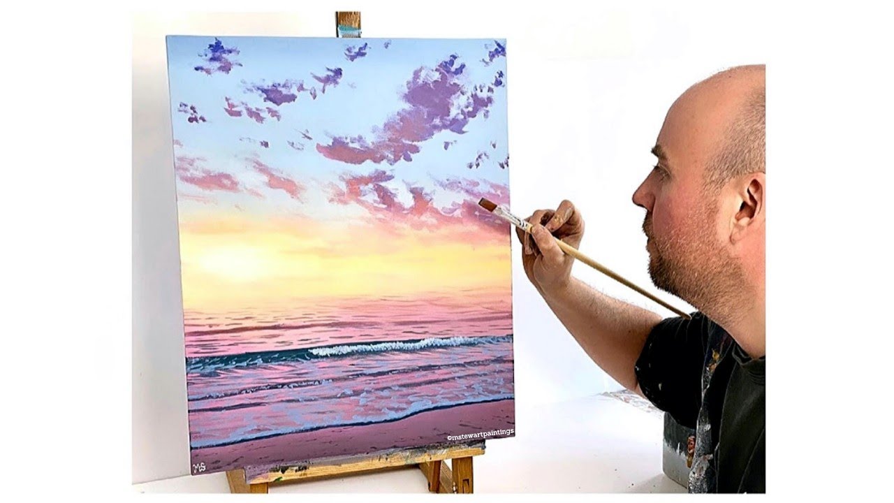 ACRYLIC PAINTING TUTORIAL SUNSET BEACH How to paint a sunset beach ...