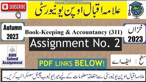 ⏩ AIOU Code 311 Solved Assignment No. 2 Autumn 2023 | Subject: Book Keeping & Acco | Level: FA/I.Com