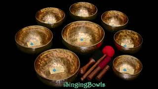 Tibetan Singing Bowl Set #227c: Master-Healing, Chakra-Tuned, 3rd Octave Fundamental (8 pc.)