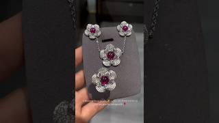 2ct Lab-Grown Star Ruby Flower Jewelry Set | 18K Gold