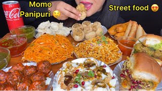 ASMR:MANCHURIAN,DAHIPURI,BHELPURI,DABELI,MOMO,PANIPURI,MANCHURIAN,MUKBANG*EATING INDIAN FOOD*