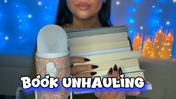 ASMR Book UNHauling 💙📚 tapping - tracing - gripping✨ book triggers 🫶  + Giveaway 📖