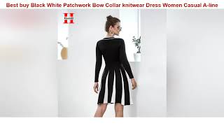 Get offer Black White Patchwork Bow Collar knitwear Dress Women Casual A-line Midi Dresses Women Fa