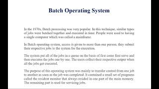 Batch Operating System