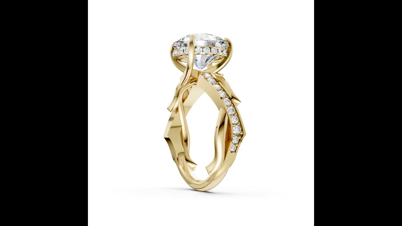 Nature Inspired Round Diamond Hidden Halo Criss-Cross Shank Ring