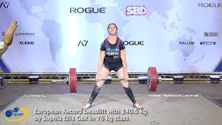 European Record Deadlift with 240.5 kg by Sophia Ellis GBR in 76 kg class