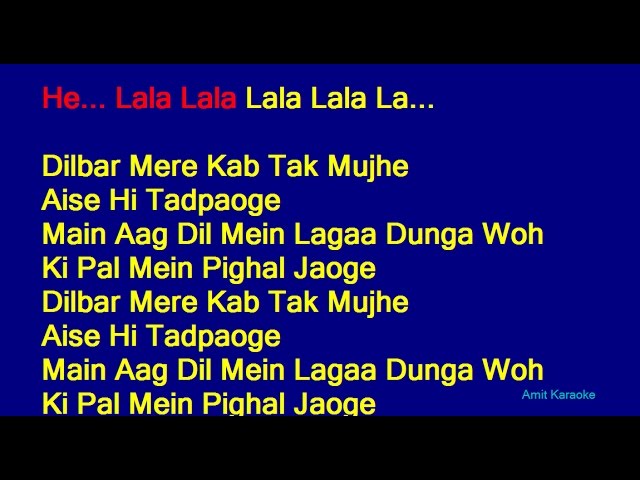 Dilbar Mere - Kishore Kumar Hindi Full Karaoke with Lyrics class=