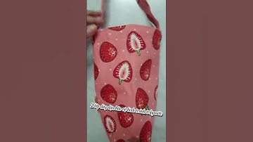 Túi vải canvas 2 lớp Dâu tây đựng bình ly giữ nhiệt, có dây rút và quai xách tiện lợi