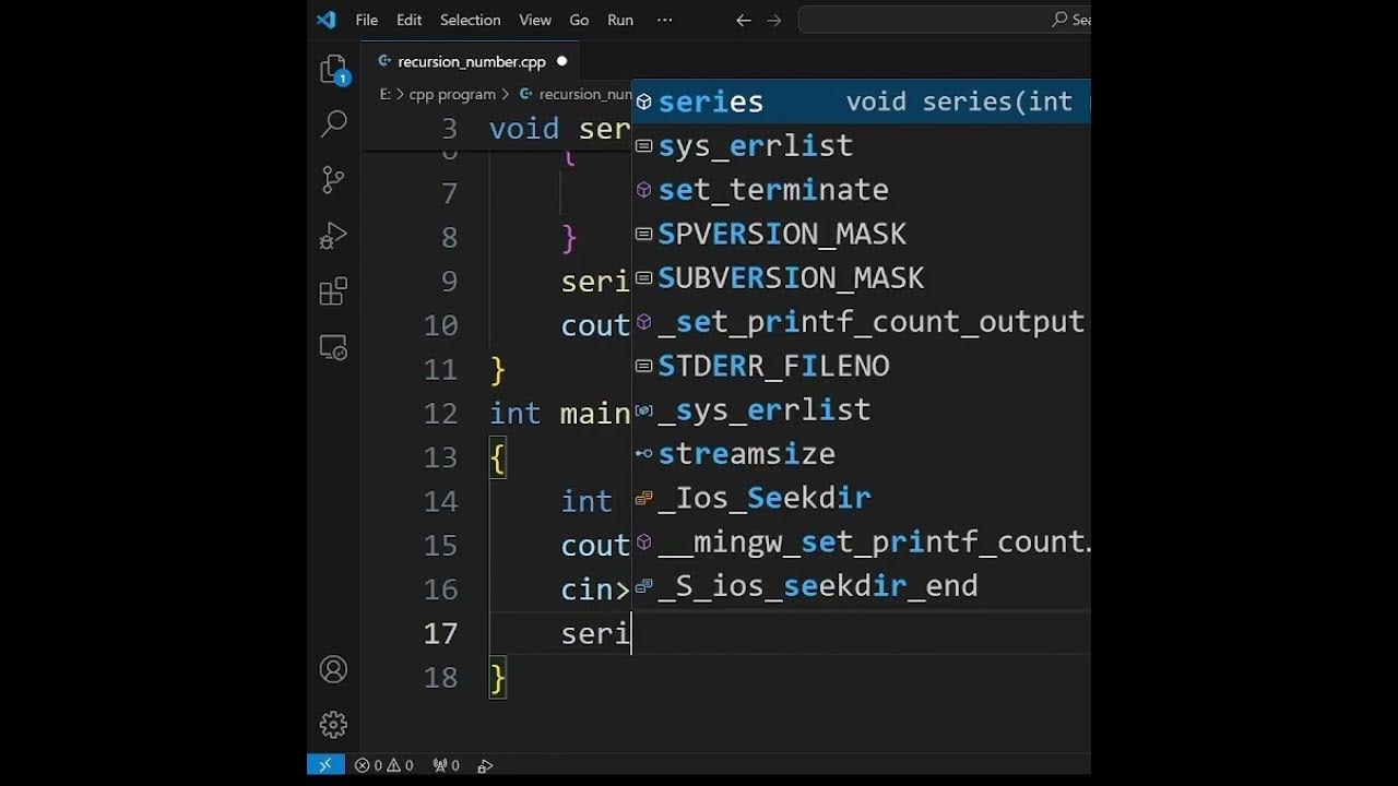 Using recursion print number series program of c language coding 