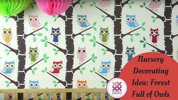 Nursery Decorating Ideas with Forest Full of Owls Wall Stencil