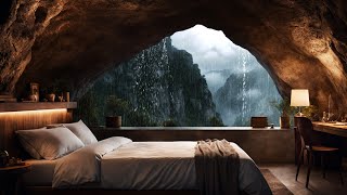 Enjoy a deep sleep in a cozy cliff cave | sound of thunder and rain