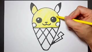 How to Draw A Pikachu Icecream by a circle cute & easy (step be step)