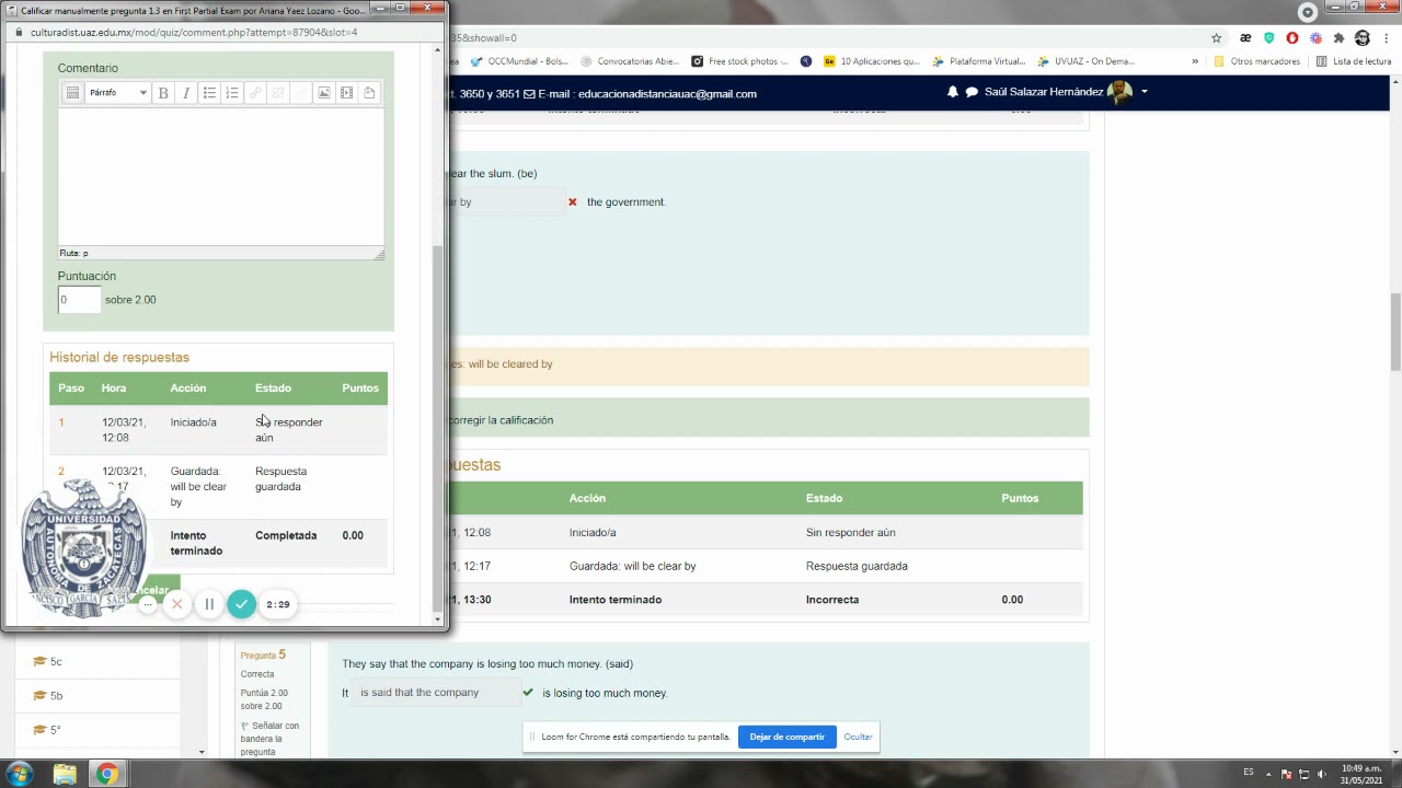 Recalificar examen en la plataforma moodle