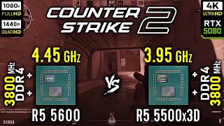 Ryzen 5 5600 vs Ryzen 5 5500x3D in Counter-Strike 2 | CS2 | RTX 5080 [ 1080p vs 1440p vs 4K ]