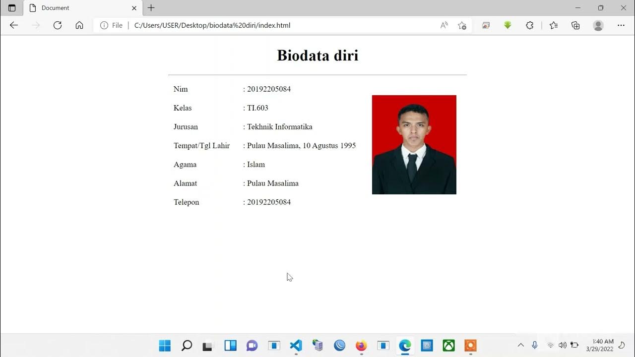 Cara membuat biodata diri menggunakan html di website masalimanet