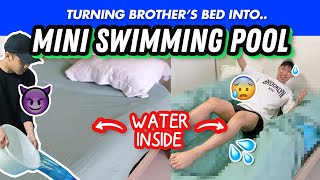 I TURNED MY BROTHER’S BED INTO A MINI SWIMMING POOL *PRANK*